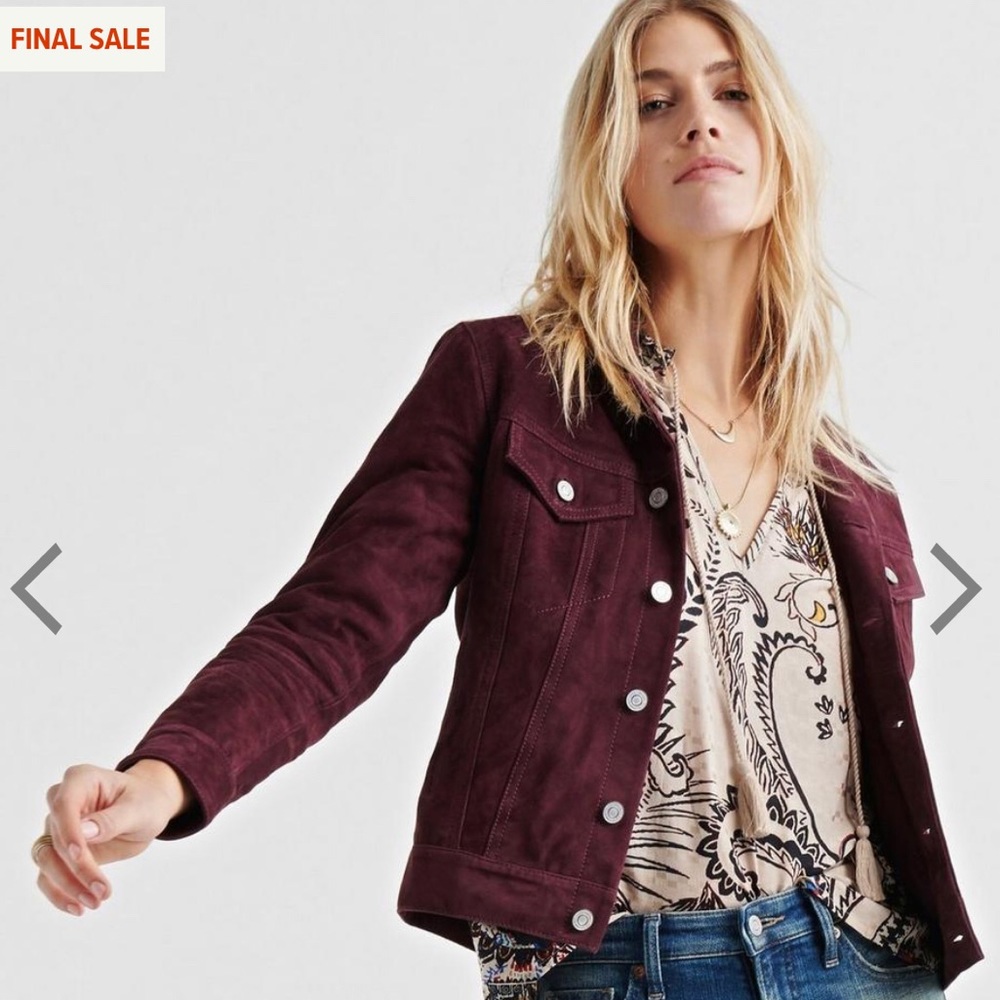 Lucky Brand Suede Trucker Jacket Merlot size S